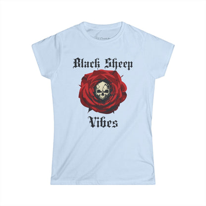 Black Sheep Vibes Women's Tee - Skull & Rose Graphic