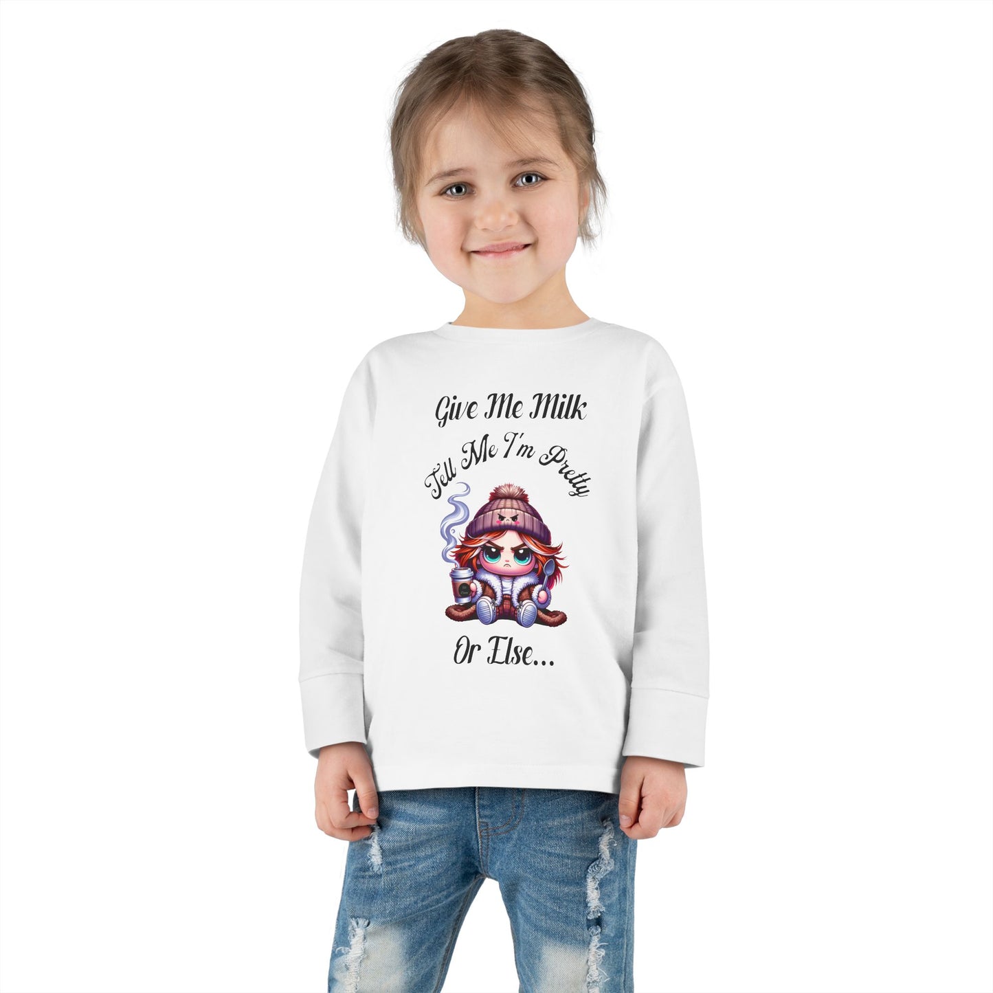 Cute Toddler Long Sleeve Tee - "Give Me Milk" Graphic