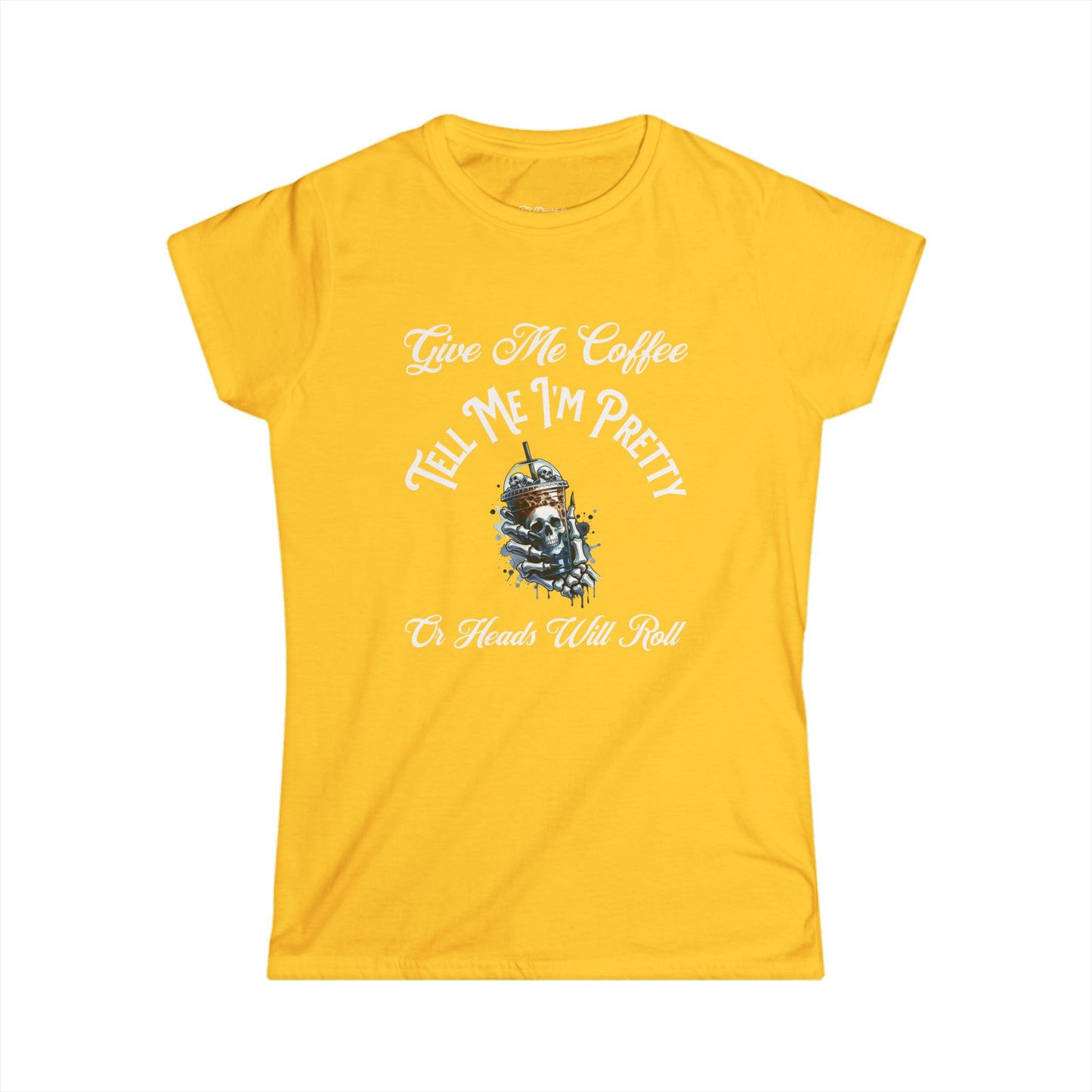 Funny Women's Coffee Tee - "Give Me Coffee, Tell Me I'm Pretty" - Cute Softstyle T-Shirt for Coffee Lovers