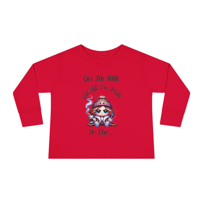 Cute Toddler Long Sleeve Tee - "Give Me Milk" Graphic