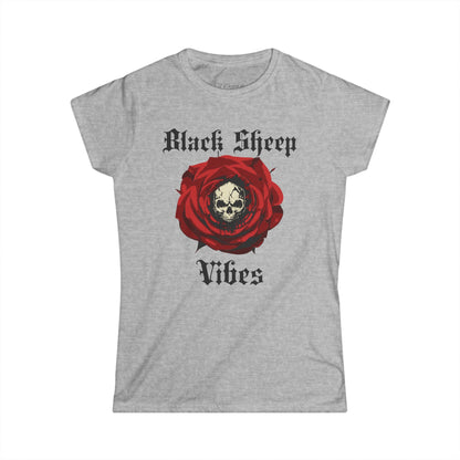 Black Sheep Vibes Women's Tee - Skull & Rose Graphic