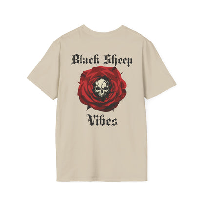 Unisex Softstyle T-Shirt - Black Sheep Vibes with Floral Skull Design