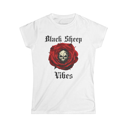 Black Sheep Vibes Women's Tee - Skull & Rose Graphic