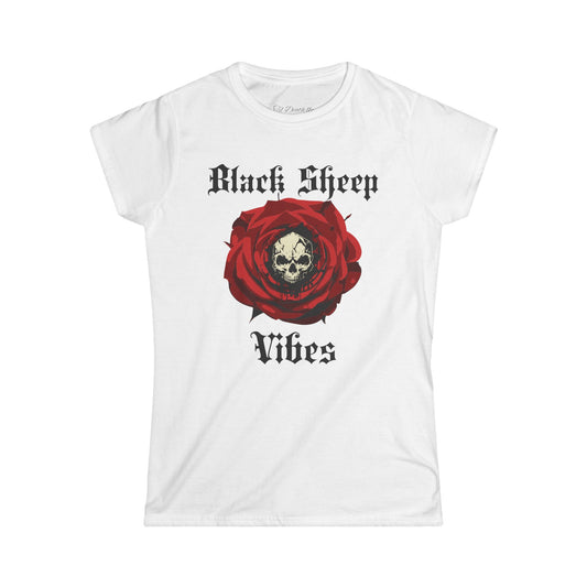 Black Sheep Vibes Women's Tee - Skull & Rose Graphic