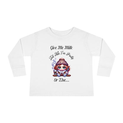 Cute Toddler Long Sleeve Tee - "Give Me Milk" Graphic