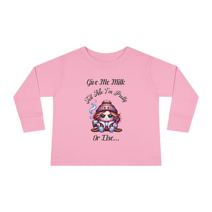 Cute Toddler Long Sleeve Tee - "Give Me Milk" Graphic