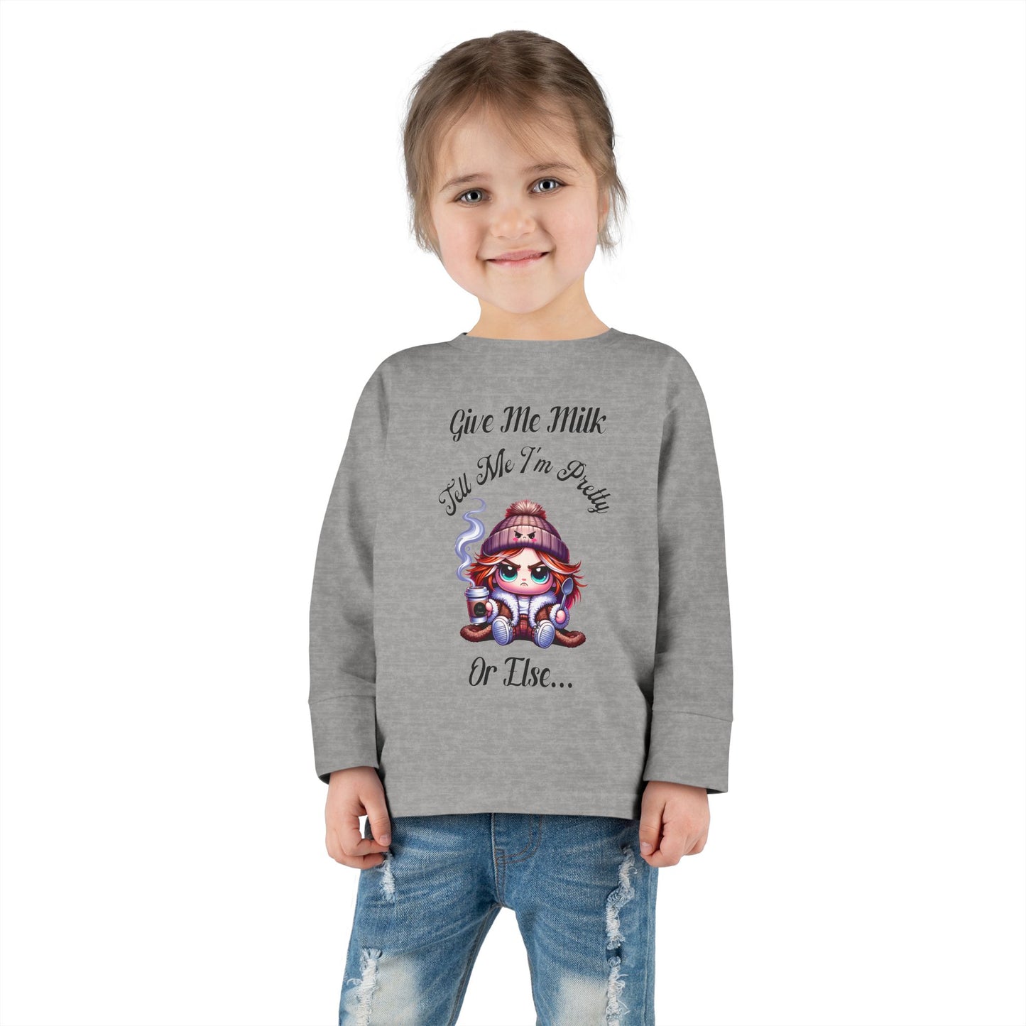 Cute Toddler Long Sleeve Tee - "Give Me Milk" Graphic