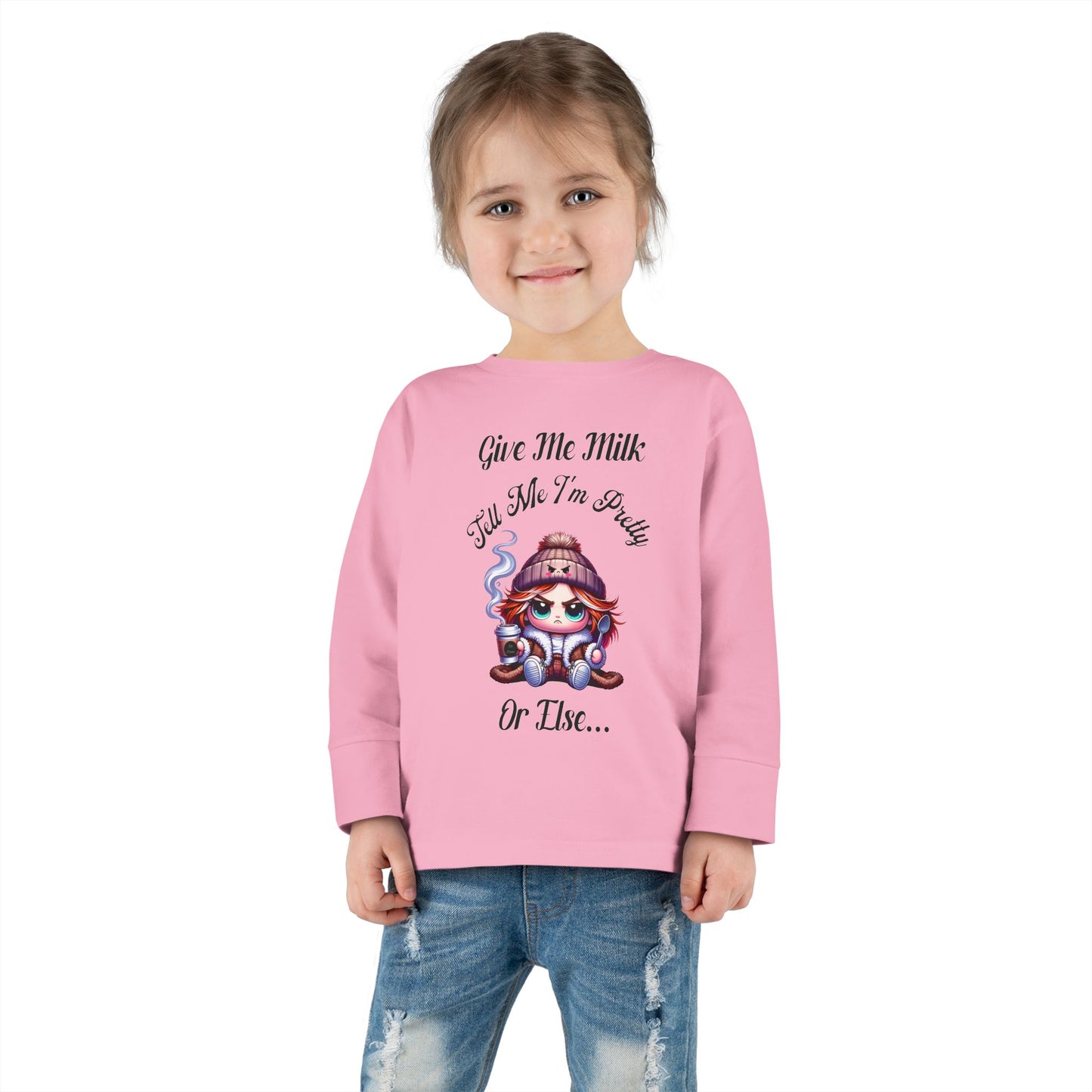 Cute Toddler Long Sleeve Tee - "Give Me Milk" Graphic